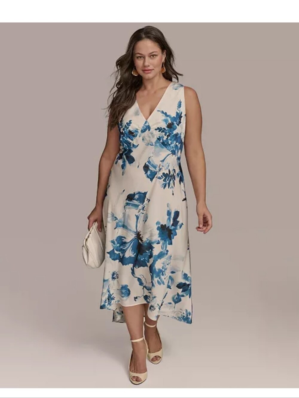 NWT Donna Karan New York Blue White Floral Maxi Dress Size 20W V Neck Sleeveless